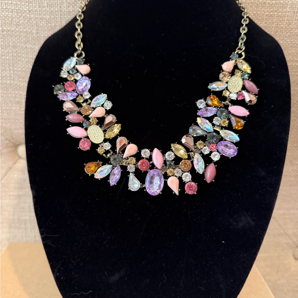 Pastel Pink And Purple Multicolor Rhinestone Jewel Statement Bib Necklace 28$